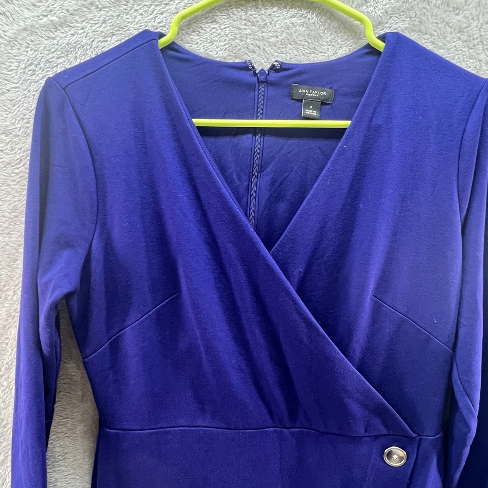 Ann Taylor Factory Royal‎ Blue 2 Faux Wrap Sheath Dress Event Corporate Modest
